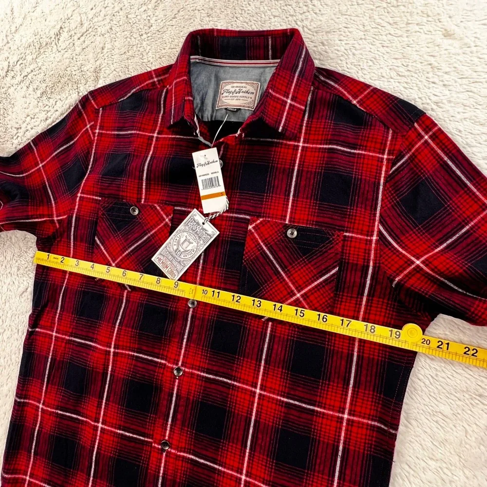 Flag & Anthem Plaid Flannel Shirt Men's SMALL Red Navy Blue Cotton HO19WS232 NWT